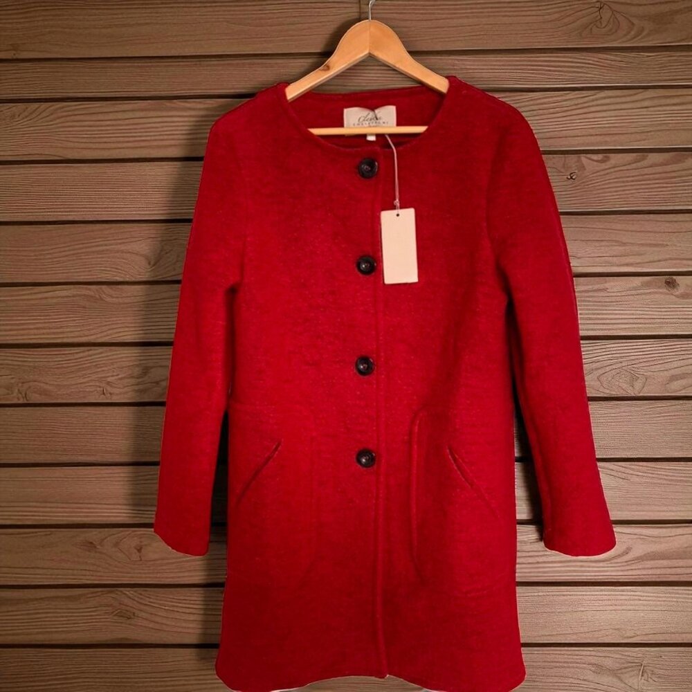 NWOT Autumn Fall Red WOOL Blend MADE IN ITALY Overcoat Jacket Sz M